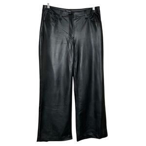 Black Faux Leather Pants Wide Leg Sz 12 p Washable Classic Staple Trousers